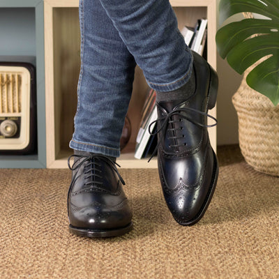 Reginald Full Brogue - Navy box calf